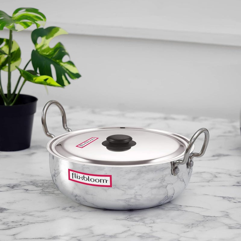 FLIXBLOOM مقلاة ألمنيوم ثقيلة القاعدة مع غطاء من الفولاذ المقاوم للصدأ متعددة الاستخدامات 5 لتر - Image 1