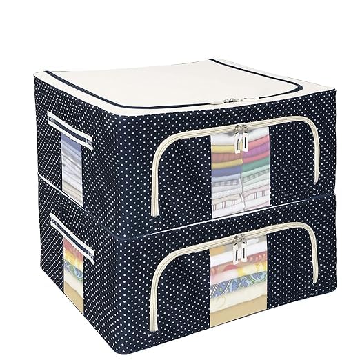 TRUEROSE TRUEROSE Oxd Fabric Clothes Wardrobe Organizer Clothes Foldable Steel Frame Clothes Organizer Wardrobe Saree Shirts And Blankets 66 LTR Pack Of 2  - Image 1