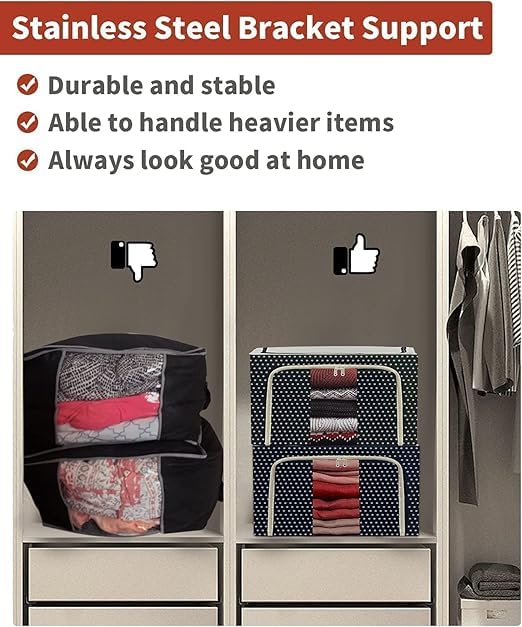 TRUEROSE TRUEROSE Oxd Fabric Clothes Wardrobe Organizer Clothes Foldable Steel Frame Clothes Organizer Wardrobe Saree Shirts And Blankets 66 LTR Pack Of 2  - Image 4