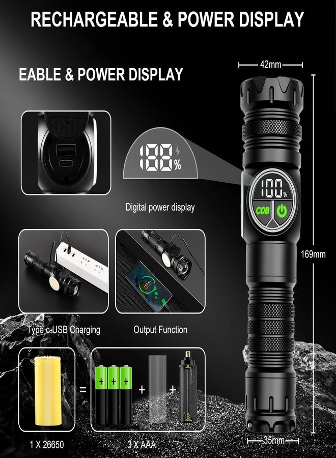iodoo 4 in 1 Rechargeable 6500K / 395nm UV Flashlight Dimming Stepless True 5000 Lumens IP45 Zoomable Beam UV Light, 5000mAh Halloween LED Flash Light with Magnet Power Failure - Image 4