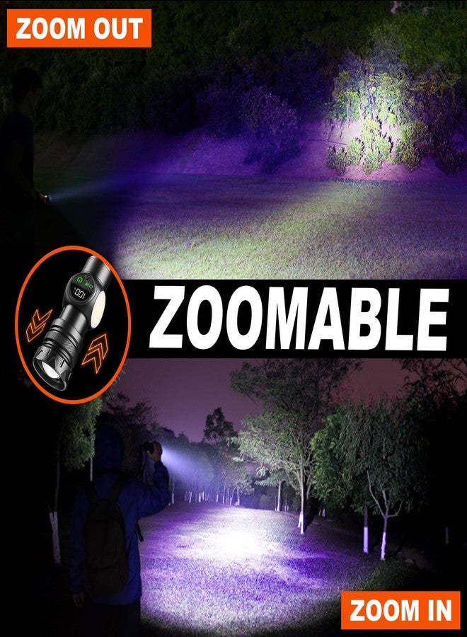 iodoo 4 in 1 Rechargeable 6500K / 395nm UV Flashlight Dimming Stepless True 5000 Lumens IP45 Zoomable Beam UV Light, 5000mAh Halloween LED Flash Light with Magnet Power Failure - Image 3