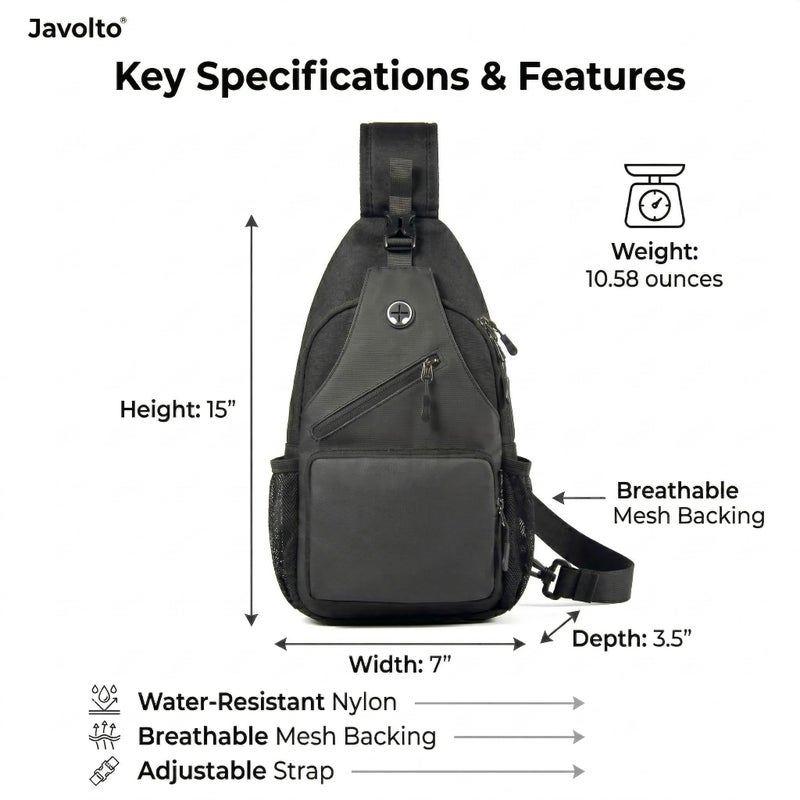 Javolto Sling Bag for Men Crossbody Backpack, Small Sling Backpack Mens Shoulder Bag, Casual Daypack Hiking Bag for Travel - Image 3