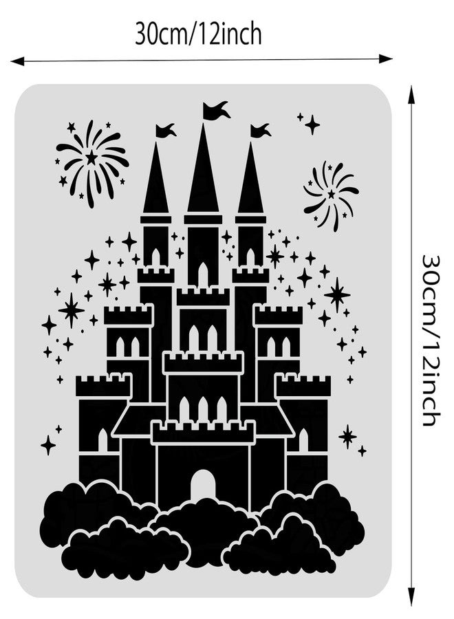BENECREAT Castle Plastic Painting Stencil, 12x12 Star Firework Pattern Craft Template DIY Art Craft Stencil for Scrabooking Card Wood Paper Wall Decoration - Image 2