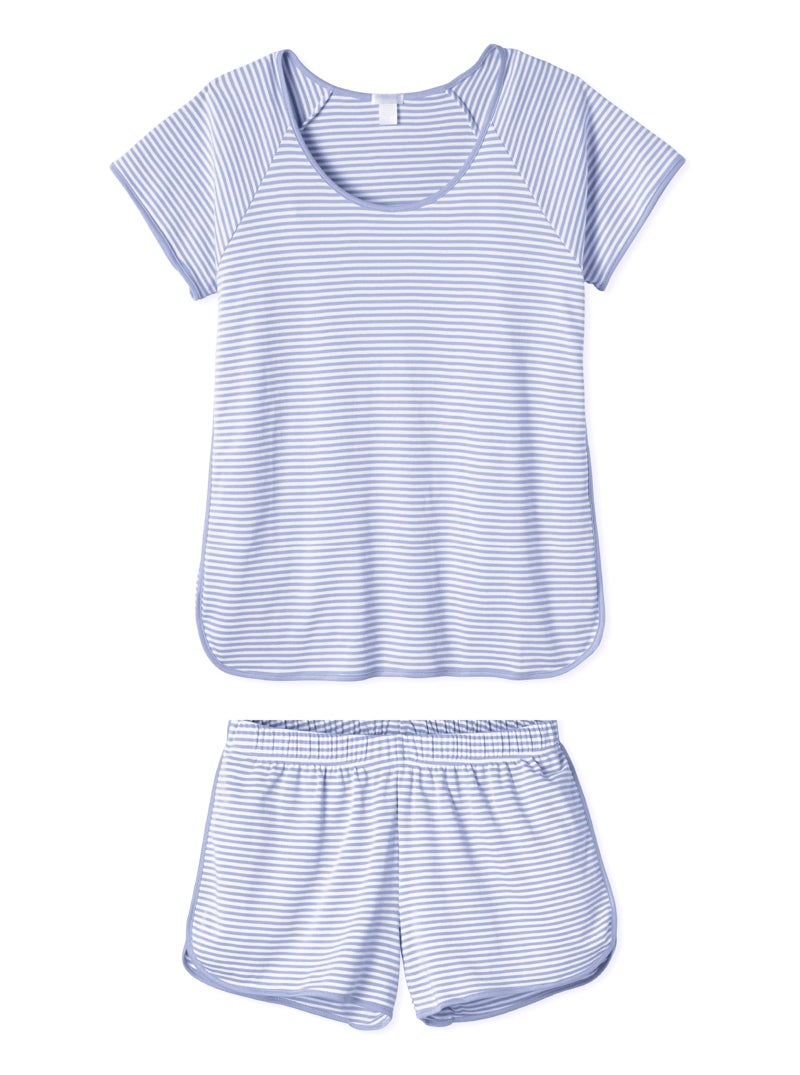 Hilinker Women Striped Pajama Set Short Sleeve Top with Shorts Sleepwear 2 Piece Lounge Sets Blue White Stripe X-Large - Image 1