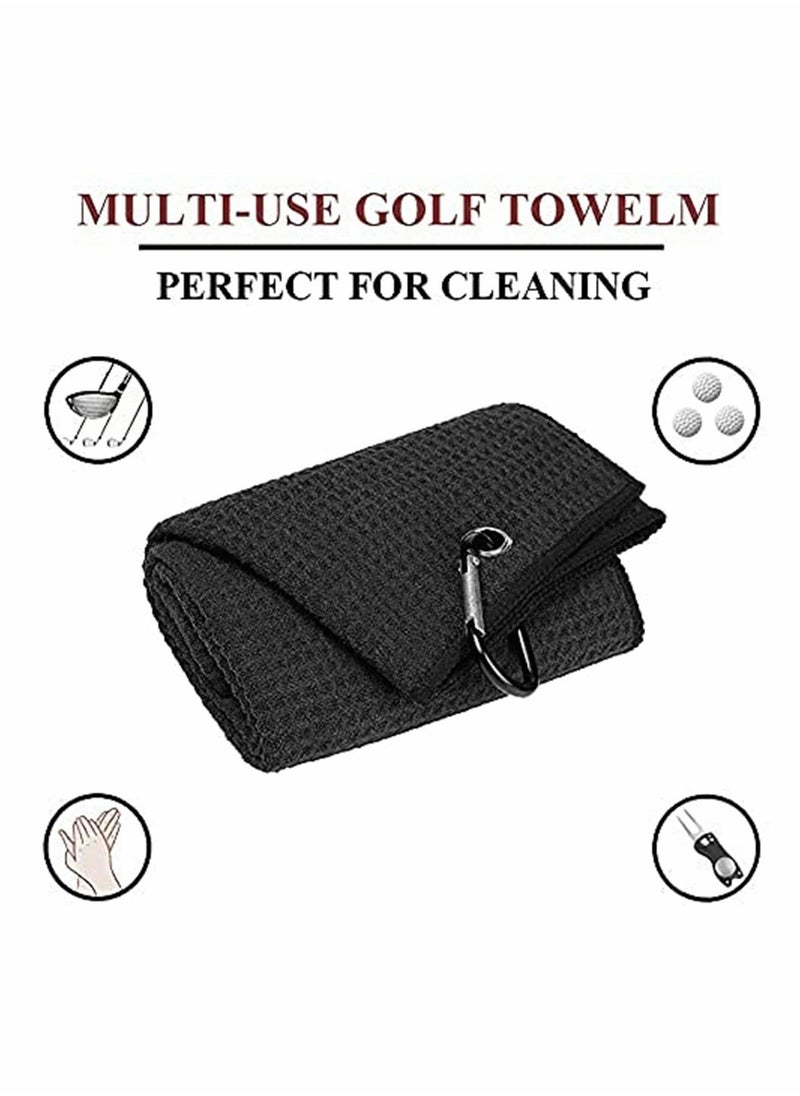 SYOSI - Microfiber Waffle Pattern Tri-fold Golf Towel (16" x 24")| Golf Club Brush| Golf Divot Tool| Black Golf Towel Set| Suitable for Golf Lovers| Golf Accessories for Men - Image 1