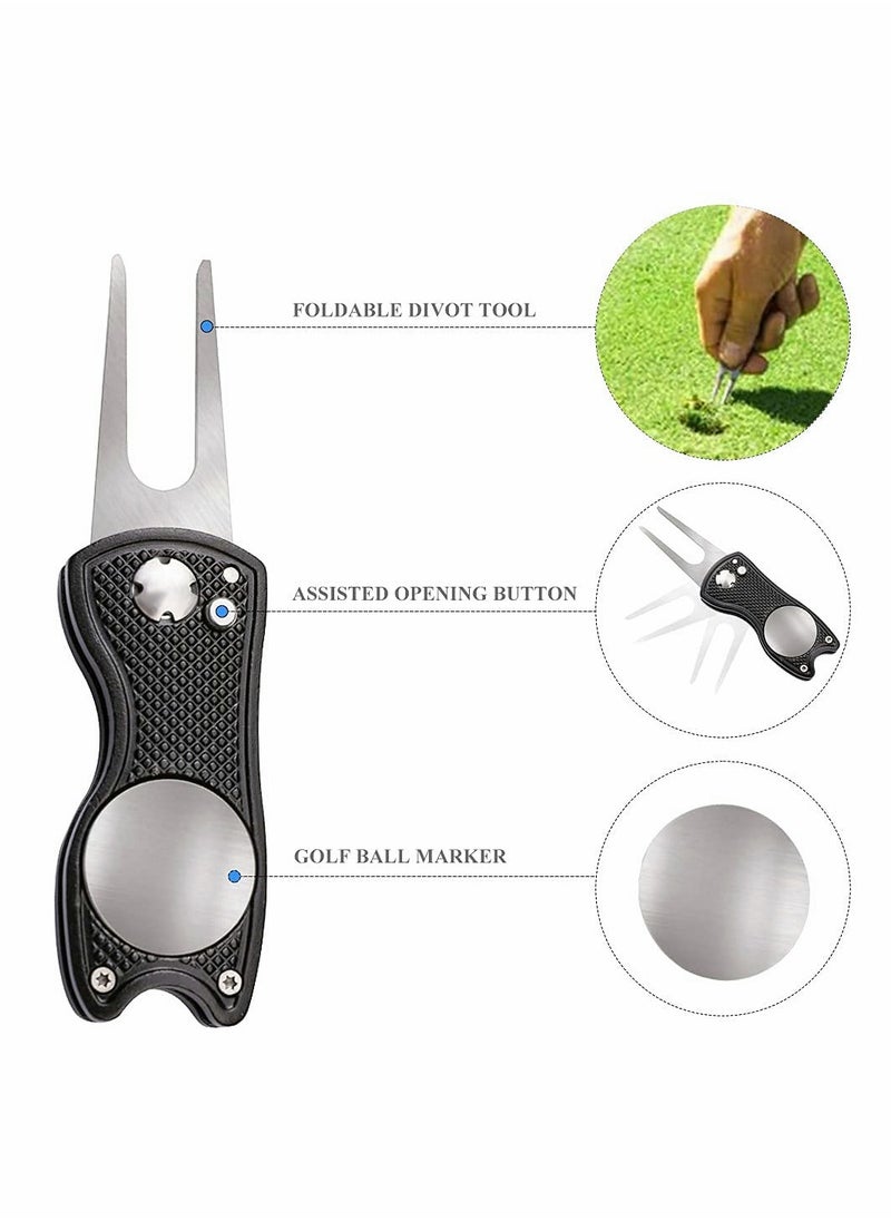 SYOSI - Microfiber Waffle Pattern Tri-fold Golf Towel (16" x 24")| Golf Club Brush| Golf Divot Tool| Black Golf Towel Set| Suitable for Golf Lovers| Golf Accessories for Men - Image 1