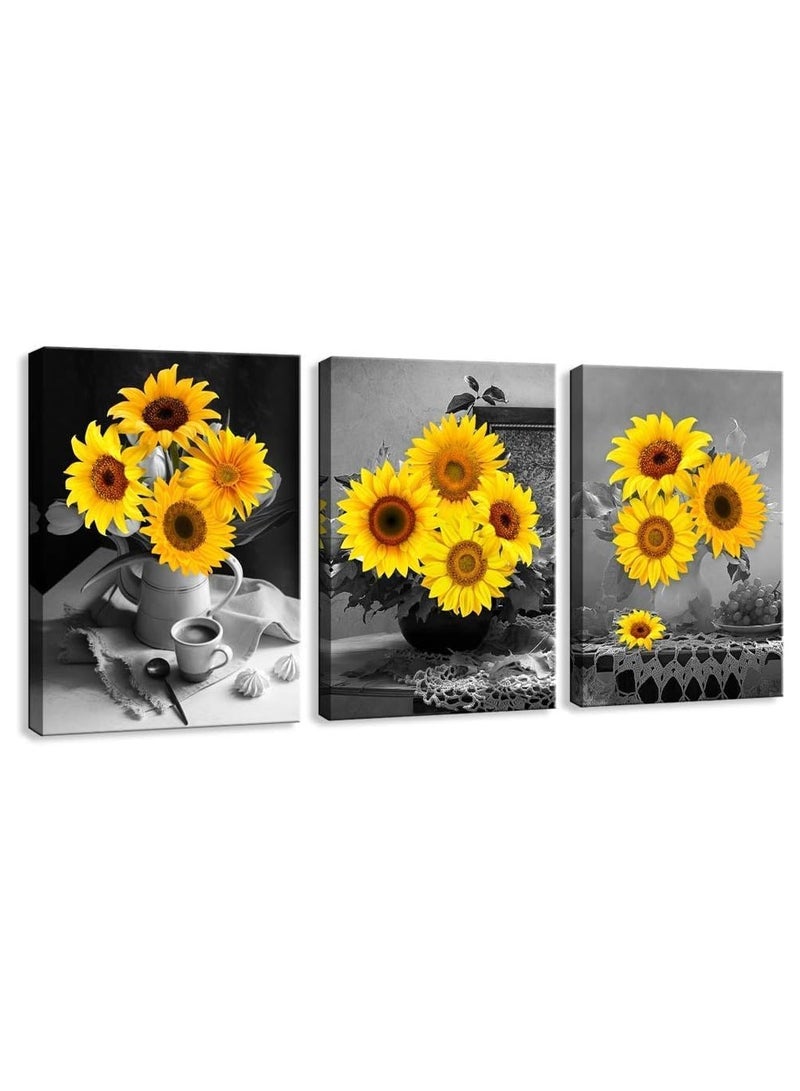 مؤسسة فكرة اليوم فكرة اليوم لوحة فنية من قماش عباد الشمس | مجموعة مؤطرة مكونة من 3 قطع | مثالي لغرفة المعيشة أو غرفة النوم أو المطبخ أو ديكور المكتب (12 × 16 بوصة) - Image 2