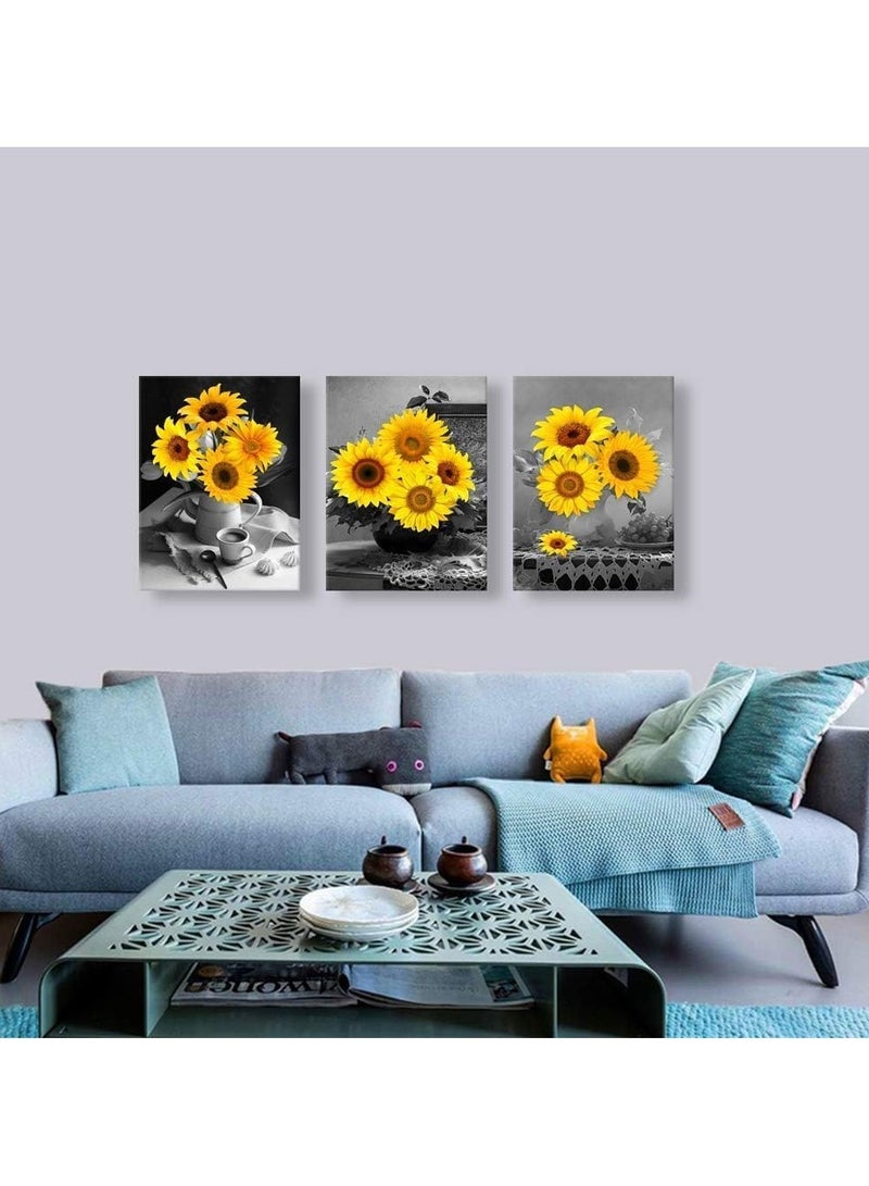 مؤسسة فكرة اليوم فكرة اليوم لوحة فنية من قماش عباد الشمس | مجموعة مؤطرة مكونة من 3 قطع | مثالي لغرفة المعيشة أو غرفة النوم أو المطبخ أو ديكور المكتب (12 × 16 بوصة) - Image 3