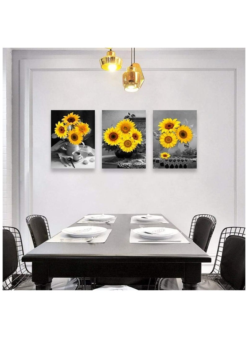 مؤسسة فكرة اليوم فكرة اليوم لوحة فنية من قماش عباد الشمس | مجموعة مؤطرة مكونة من 3 قطع | مثالي لغرفة المعيشة أو غرفة النوم أو المطبخ أو ديكور المكتب (12 × 16 بوصة) - Image 4