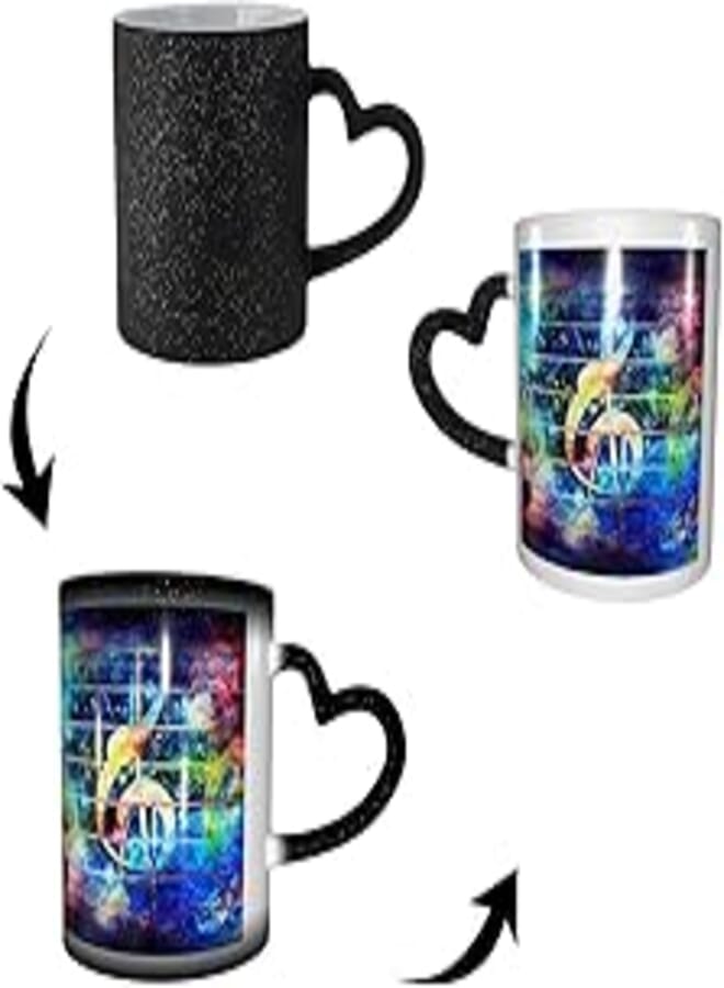 Yaateeh Heat Changing Sensitive Mug, Colorful Music Notes 11 Oz Magic Color Change Coffee Cup Ceramic Drinkware Mug
