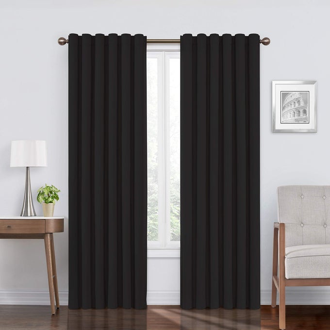 BRADLEY MODERN 100 BLACKOUT THERMAL ROD POCKET CURTAIN FOR BEDROOM LIVING ROOM OR THEATER 1 PANEL 50 IN X 63 IN BLACK