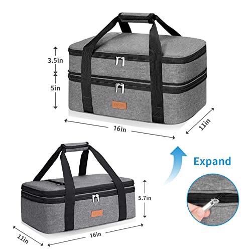 LHZK Insulated Casserole Carrier - Expandable Holder Tote for Hot or Cold Food, Fits 11 x 15 or 9 x 13 Baking Dishes - For Potlucks, Picnics, Beach (Grey) - Image 5