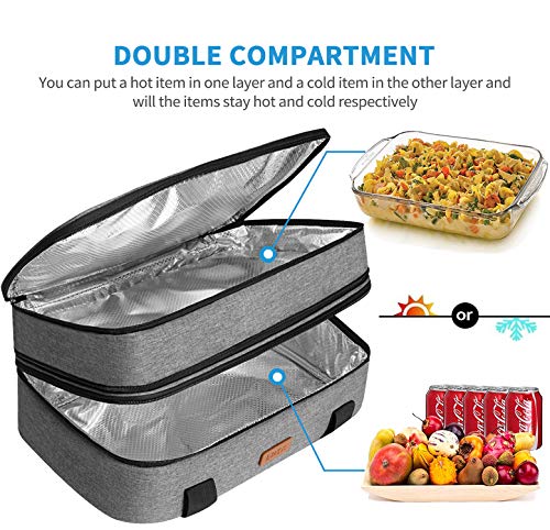 LHZK Insulated Casserole Carrier - Expandable Holder Tote for Hot or Cold Food, Fits 11 x 15 or 9 x 13 Baking Dishes - For Potlucks, Picnics, Beach (Grey) - Image 4
