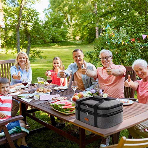 LHZK Insulated Casserole Carrier - Expandable Holder Tote for Hot or Cold Food, Fits 11 x 15 or 9 x 13 Baking Dishes - For Potlucks, Picnics, Beach (Grey) - Image 2