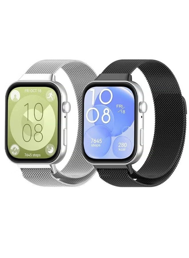 2 Pcs Metal Strap Compatible with Huawei Watch Fit 5/Fit 5 Pro/Fit 3/Fit 4/Fit 4 Pro Magnetic Mesh Stainless Milanese Loop Replacement Watch Band Straps - Image 1