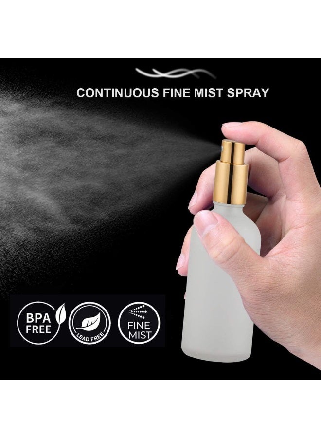 2 Pcs 100ml Frosted Glass Spray Bottles, Refillable Mist Sprayer with Cap, Leak Proof Portable Travel Bottles for Perfume, Essential Oils, Toner, Hair Spray, Gold - Image 4