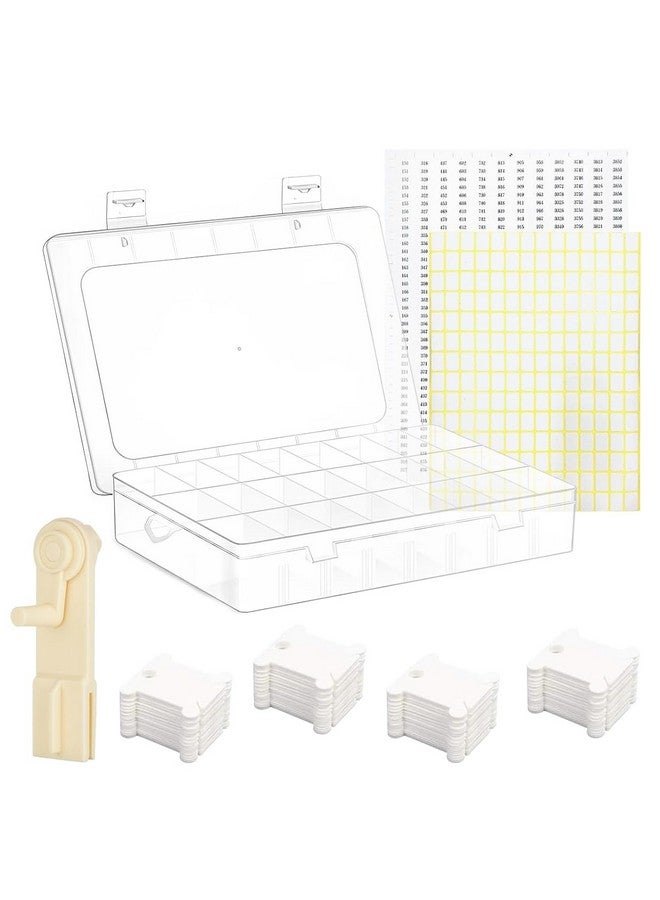 HASTHIP® Embroidery Floss Organizer Kit Cross Stitch Thread Storage Box Tools with Floss Bobbin Winder, with 40pcs Plastic Floss Bobbins, Color Number Stickers, DIY Embroidery Floss Storage Kit - Image 1