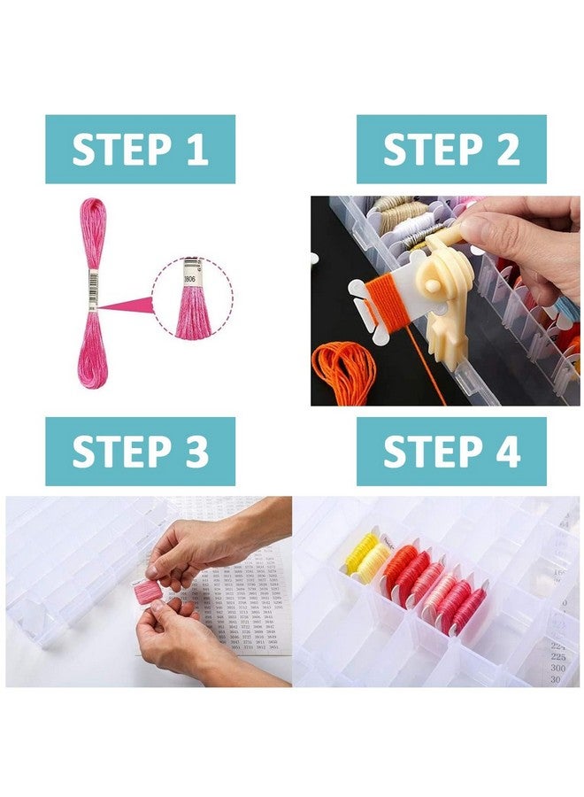 HASTHIP® Embroidery Floss Organizer Kit Cross Stitch Thread Storage Box Tools with Floss Bobbin Winder, with 40pcs Plastic Floss Bobbins, Color Number Stickers, DIY Embroidery Floss Storage Kit - Image 3
