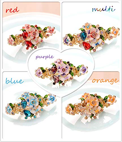 Suoirblss Rhinestone Metal Hair Claw on Dual Spring Vintage Enamel Painted Flowers Shiny Crystals Headdress Hair Clips Alloy Crab Clips Hair Accessories (Blue) - Image 5
