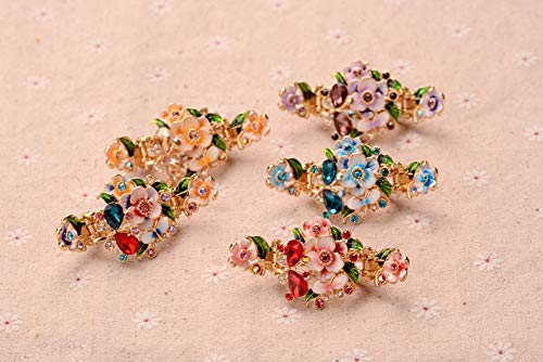 Suoirblss Rhinestone Metal Hair Claw on Dual Spring Vintage Enamel Painted Flowers Shiny Crystals Headdress Hair Clips Alloy Crab Clips Hair Accessories (Blue) - Image 4
