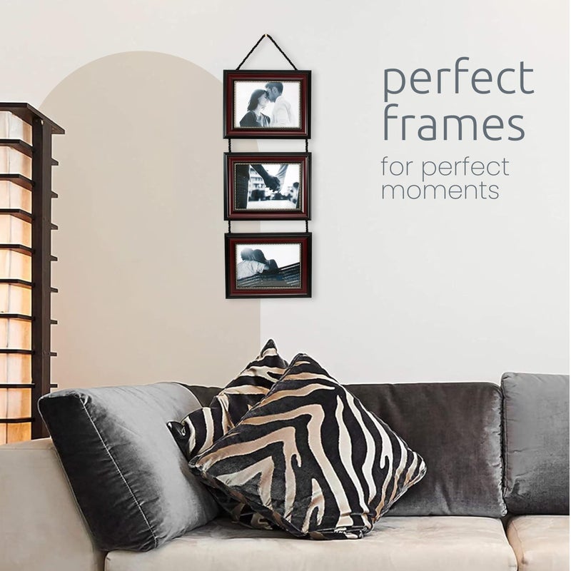 كيرا جريس Kiera Grace Lucy Collage Frame Frame Frame مع 3 إطارات يحمل ثلاثة أفقي 5 "" × 7 "صور إطار صورة الحائط مع حبل معلقة إطار متين لعرض الصور 9.25" × 7.25 "" بني داكن - Image 3