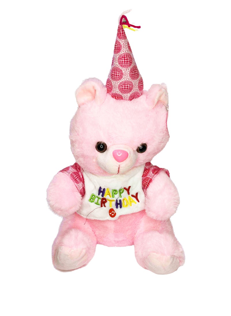 Lukadah Pink Teddy Bear with Party Hat and Happy Birthday Shirt  - Image 1