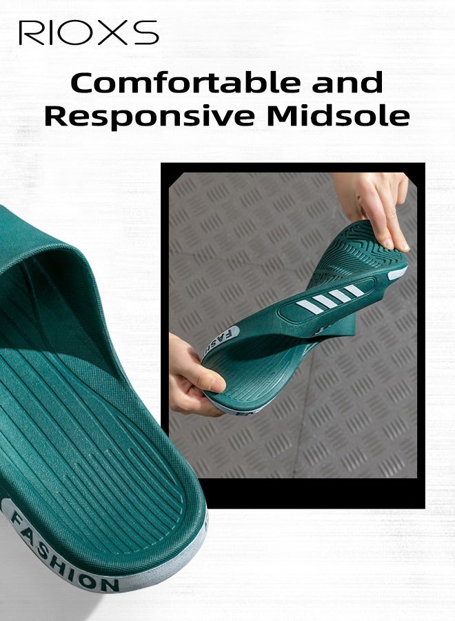 RIOXS Slippers For Men, Comfy Lightweight Flat Slippers, Men's Home Shower Slippers, Non-slip Open Toes Slippers, Soft Elastic Sole Slippers For Beach Outdoor Indoor Daily Wearing, Black Slides Bath Slippers, Classic Men Slip-ons - Image 5