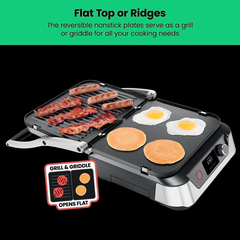 Chefman 5-in-1 Digital Panini Press Grill Sandwich Maker and Griddle Grill Combo with Removable, Reversible Dishwasher-Safe Grilling Plates, Opens 180° for Indoor BBQ /Flat Top Grill, Stainless steel - Image 4