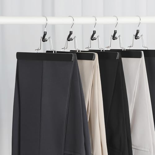 TOPIA HANGER 12 Pack Wooden Pants Hangers Hair Extension Hangers Non Slip Skirt Hanger Wood Clamp with Velvet Padded 360 Swivel Hook for Jeans Skirts Trousers Wigs CT67B - Image 3