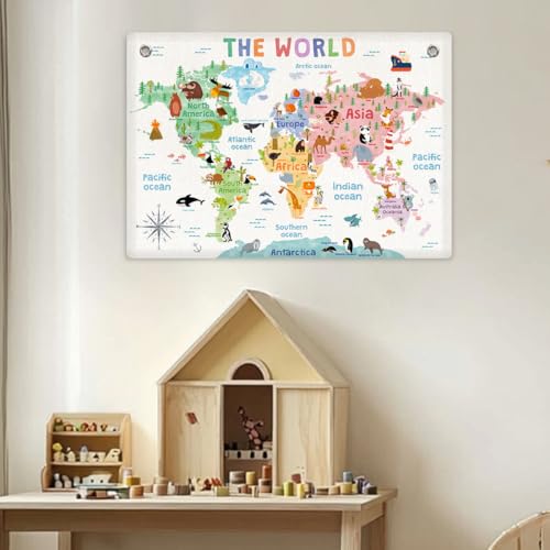 XFN World Map Banner Playroom Decor Wall Hanging Playroom Wall Decor Educational Banner Flag Cute Cartoon Animal Wall Flag Nursery Bedroom Toddler Room Decor Classroom Decorations Banner for Room - Image 3