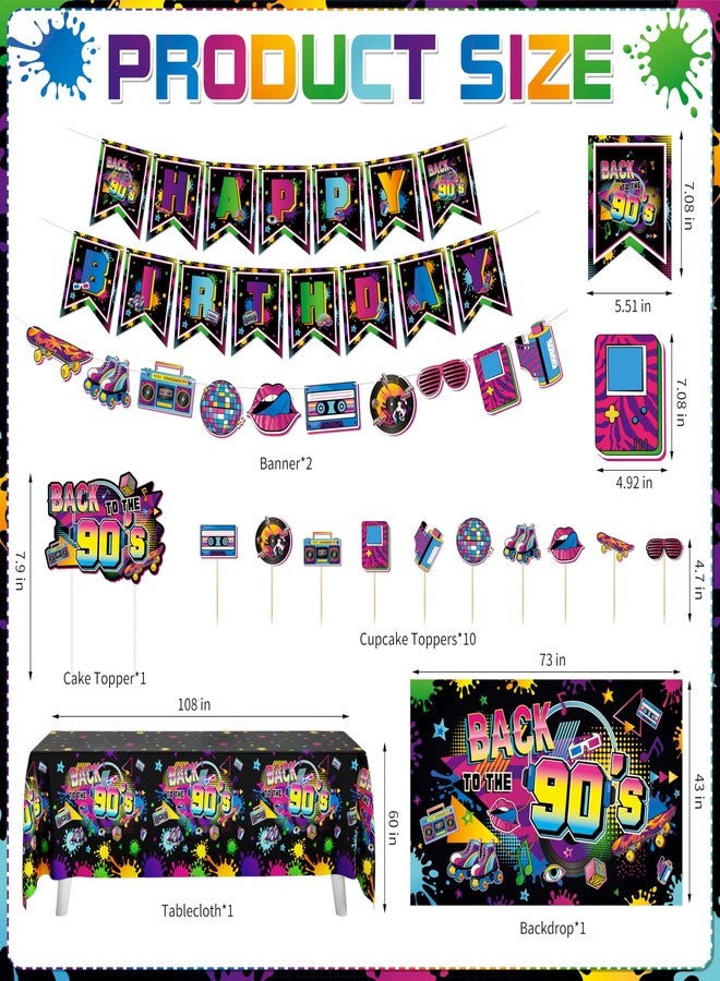 Fayoo 90s Party Decorations 80s Disco Theme Birthday Party Supplies with Back to the 90's Backdrop Tablecloth Happy Birthday Banner 90s Balloon Arch Kit and Cake Toppers - Image 2