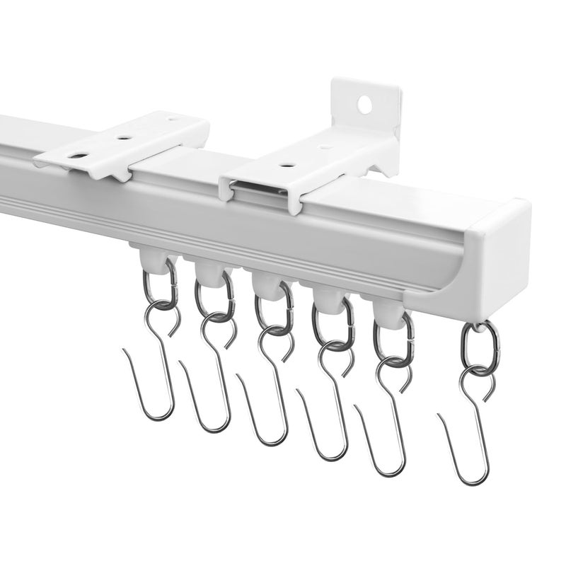 Hoeflife Ceiling Curtain Tracks,Curtain Track Wall Mount,Track Curtains Rod Ceilings Mount Heavy Duty Ceiling Tracks for Curtains Room Divider Rod with Hooks,White 3-9ft - Image 1