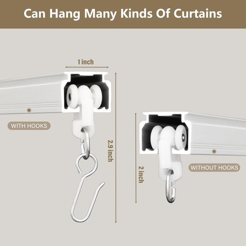 Hoeflife Ceiling Curtain Tracks,Curtain Track Wall Mount,Track Curtains Rod Ceilings Mount Heavy Duty Ceiling Tracks for Curtains Room Divider Rod with Hooks,White 3-9ft - Image 2