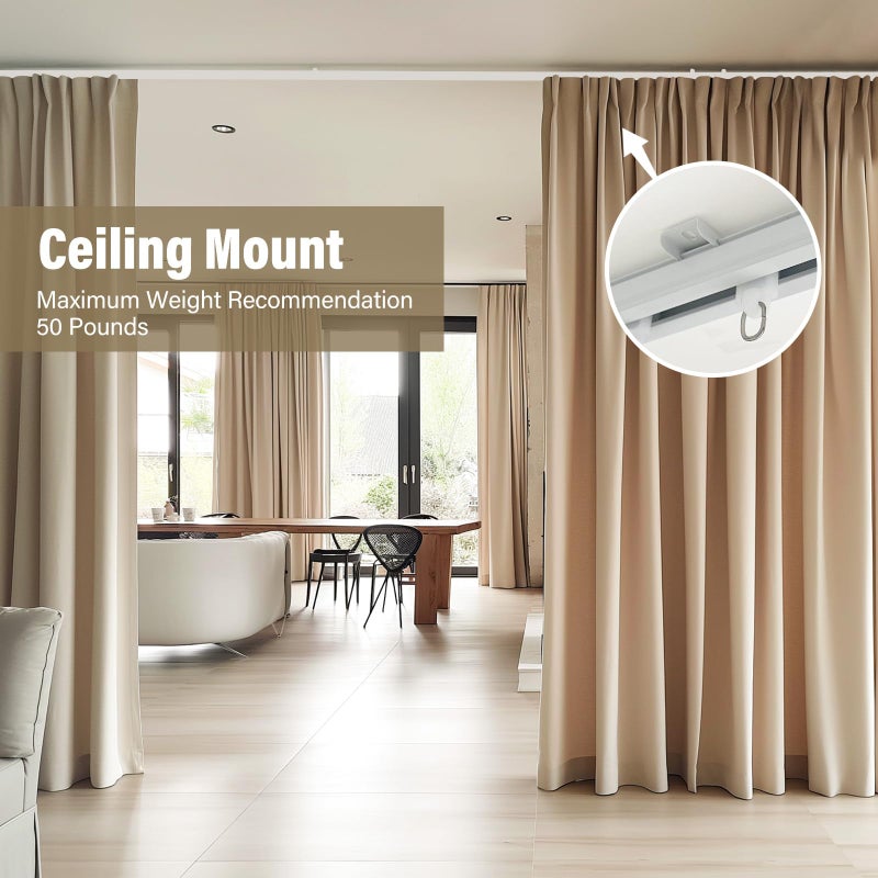 Hoeflife Ceiling Curtain Tracks,Curtain Track Wall Mount,Track Curtains Rod Ceilings Mount Heavy Duty Ceiling Tracks for Curtains Room Divider Rod with Hooks,White 3-9ft - Image 4