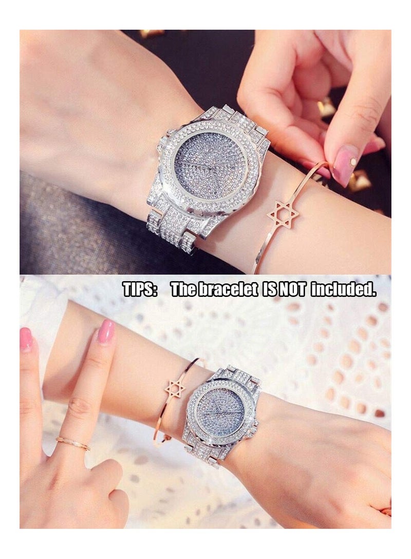 Excefore Luxury Ladies Watch Iced Out Watch with Quartz Movement Crystal Rhinestone Diamond Watches for Women Stainless Steel Wristwatch Full Diamonds - Image 3