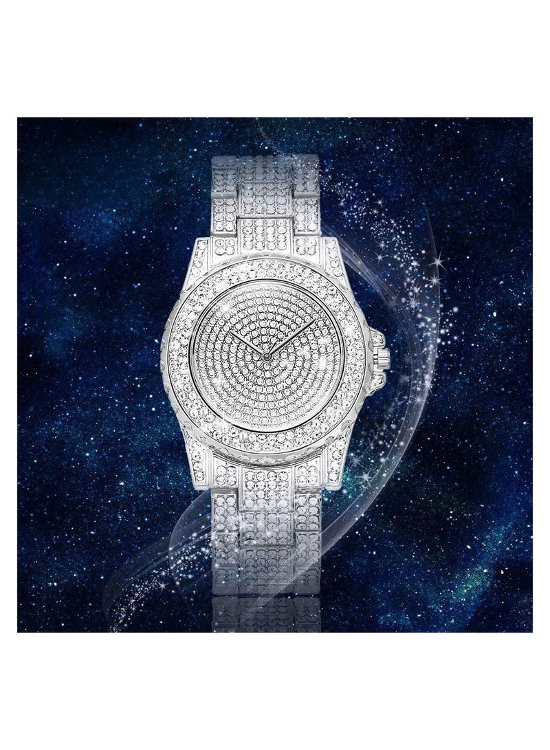 Excefore Luxury Ladies Watch Iced Out Watch with Quartz Movement Crystal Rhinestone Diamond Watches for Women Stainless Steel Wristwatch Full Diamonds - Image 2