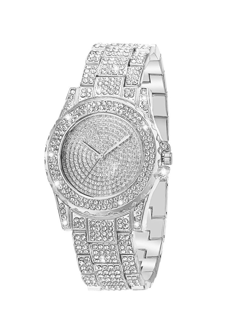 Excefore Luxury Ladies Watch Iced Out Watch with Quartz Movement Crystal Rhinestone Diamond Watches for Women Stainless Steel Wristwatch Full Diamonds - Image 1