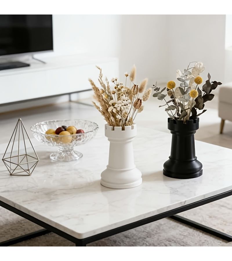 Black Chessboard Design Oval Plastic Vase for Hydroponic Flower Pot and Dried Flower Arrangement Centerpiece Suitable for Living Room Entryway Minimalist Table Decor - Image 3