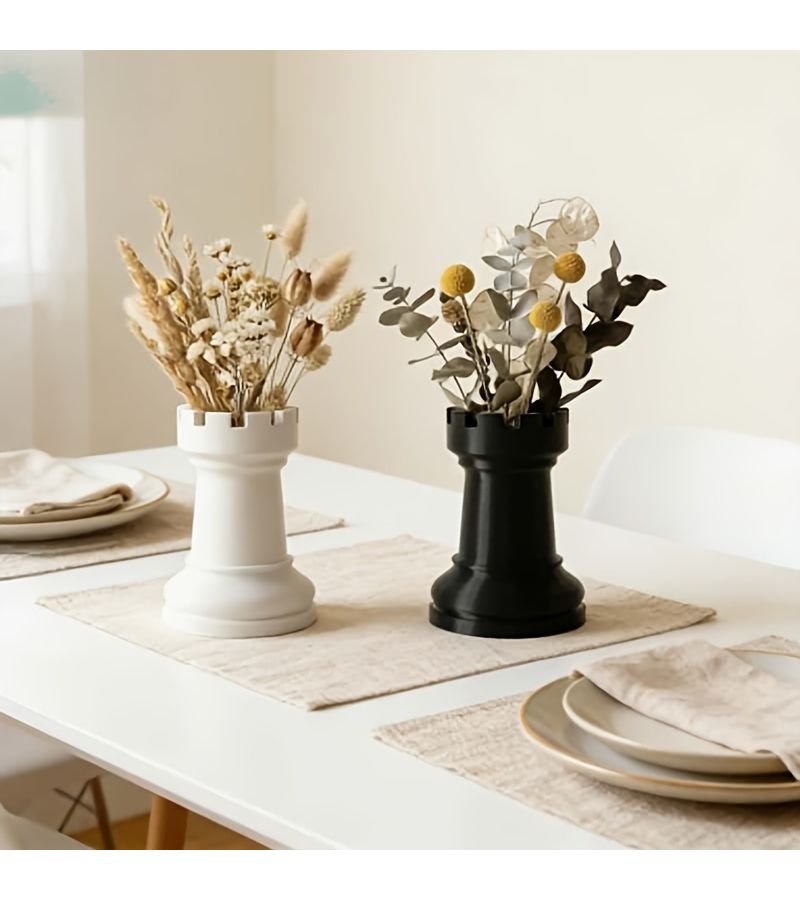 Black Chessboard Design Oval Plastic Vase for Hydroponic Flower Pot and Dried Flower Arrangement Centerpiece Suitable for Living Room Entryway Minimalist Table Decor - Image 4