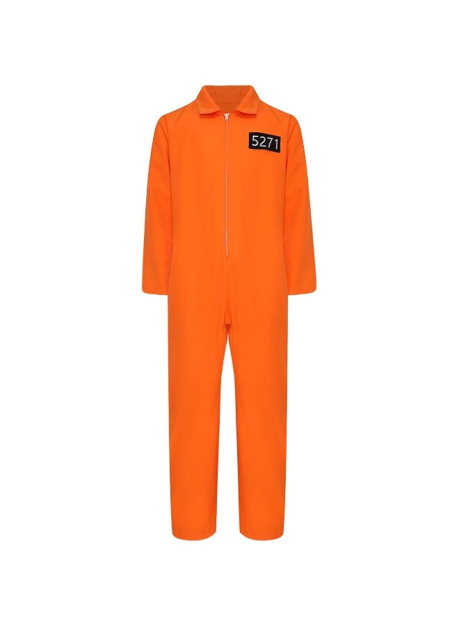 Kids Prisoner Costume One Piece Long Sleeve Jumpsuit Jailbird Inmate Uniform Themed Party Cosplay Dress Up 