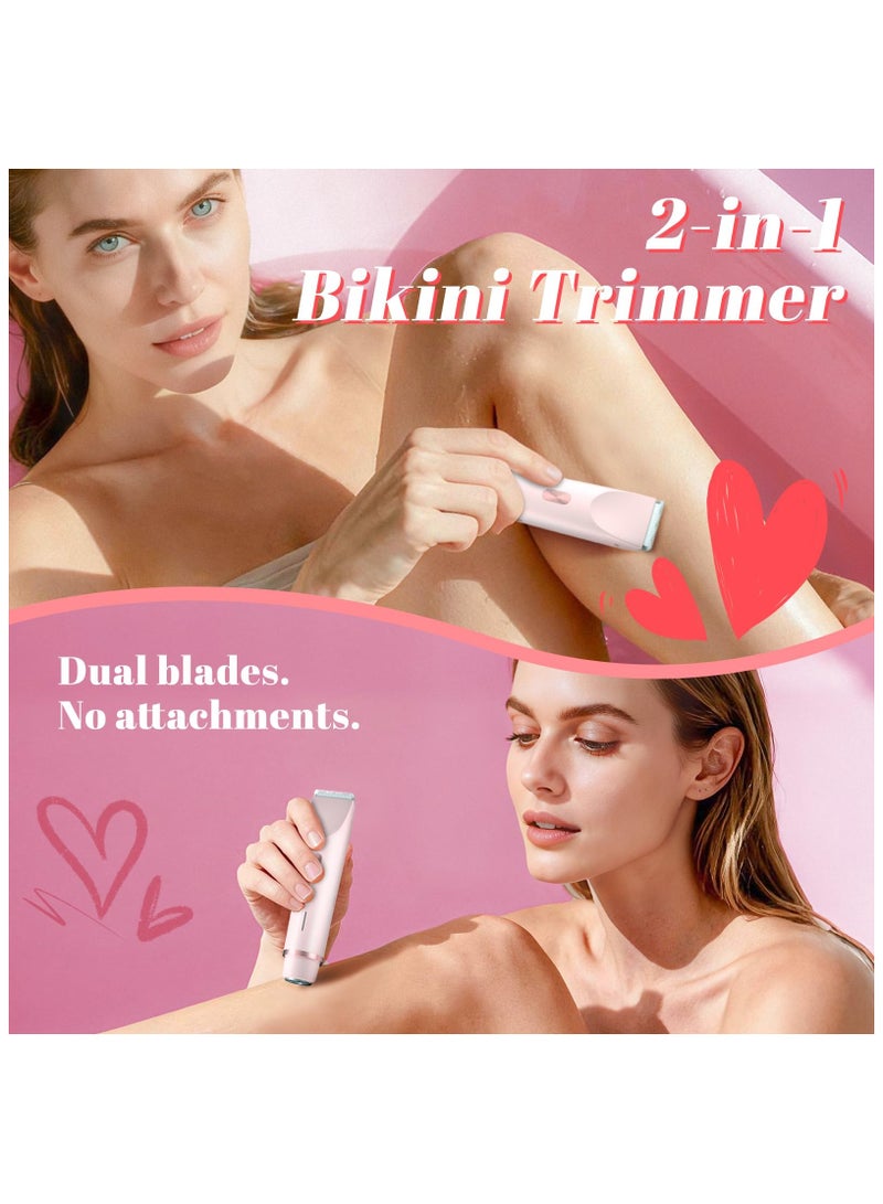 Zarra Traders 2-in-1 Bikini Trimmer & Facial Hair Remover for Women, Electric Razor, IPX7 Waterproof Rechargeable Lady Shaver for Face, Upper Lip, Bikini Area & Body (Pink) - Image 3