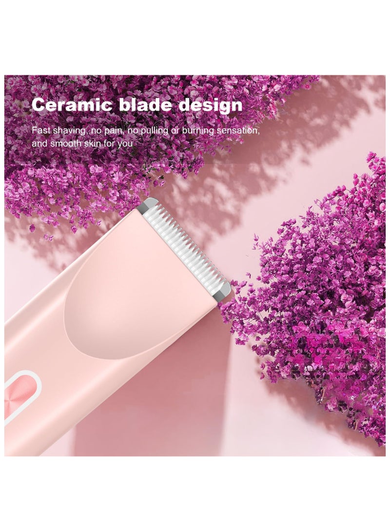 Zarra Traders 2-in-1 Bikini Trimmer & Facial Hair Remover for Women, Electric Razor, IPX7 Waterproof Rechargeable Lady Shaver for Face, Upper Lip, Bikini Area & Body (Pink) - Image 4