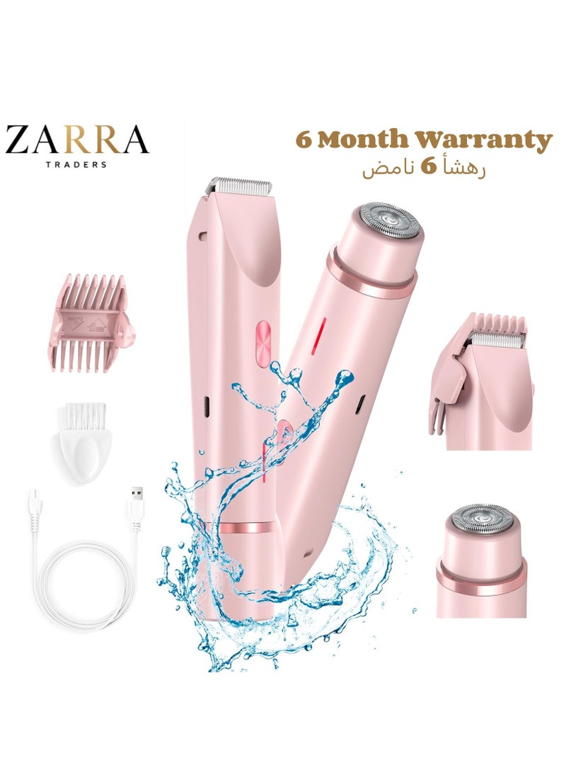 Zarra Traders 2-in-1 Bikini Trimmer & Facial Hair Remover for Women, Electric Razor, IPX7 Waterproof Rechargeable Lady Shaver for Face, Upper Lip, Bikini Area & Body (Pink) - Image 1