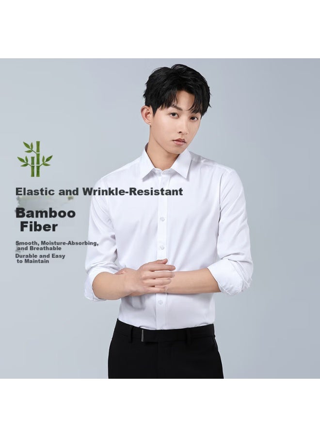 Romon [bamboo Fiber] Men's Shirt Summer Business Casual Wrinkle-resistant Professional Formal Breathable Long Sleeve White 42 - Image 3