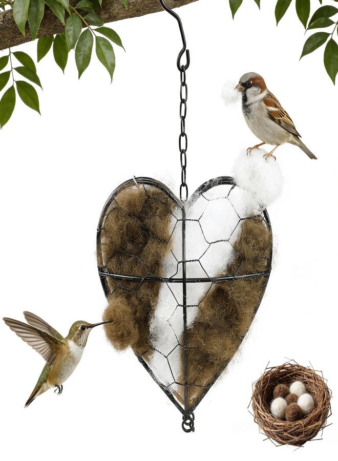 hepanio Handmade Alpaca Fiber Bird Nesting Heart,Refillable Hummingbird Nest Holder,Birds Nests Material Holder,Winter Tree Shelter for Wild Bird,Hummingbird Houses Nest Boxe for Outside Garden Art Birdhouse - Image 1
