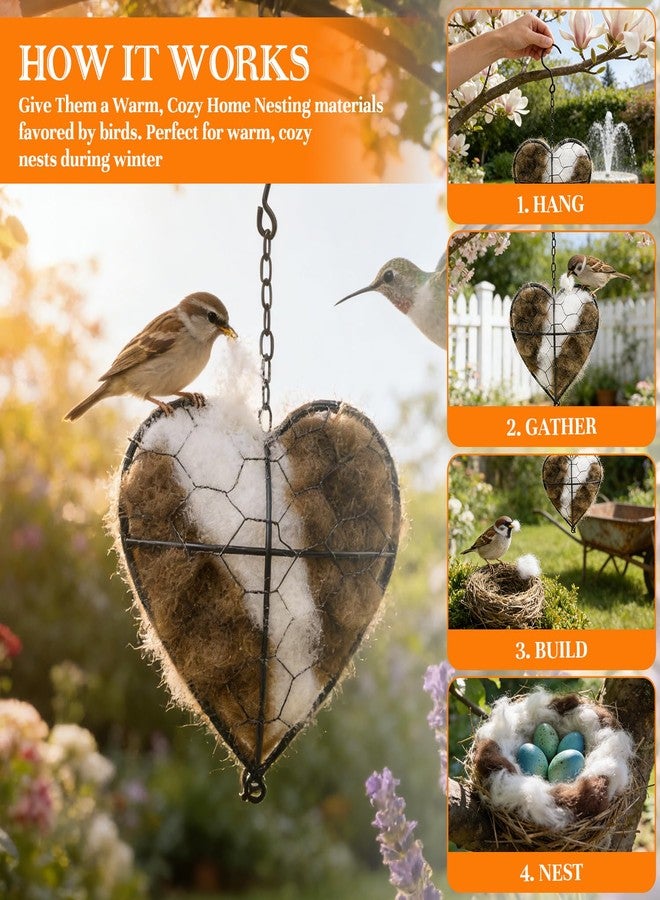 hepanio Handmade Alpaca Fiber Bird Nesting Heart,Refillable Hummingbird Nest Holder,Birds Nests Material Holder,Winter Tree Shelter for Wild Bird,Hummingbird Houses Nest Boxe for Outside Garden Art Birdhouse - Image 2
