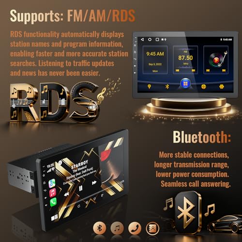 Haudio 10.1 Inch Single Din Car Stereo, Rotatable Touch Screen, Wireless CarPlay & Android Auto, Android 13 Car Radio with Bluetooth GPS Backup Camera - Image 5