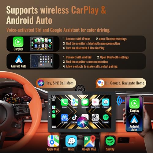 Haudio 10.1 Inch Single Din Car Stereo, Rotatable Touch Screen, Wireless CarPlay & Android Auto, Android 13 Car Radio with Bluetooth GPS Backup Camera - Image 3