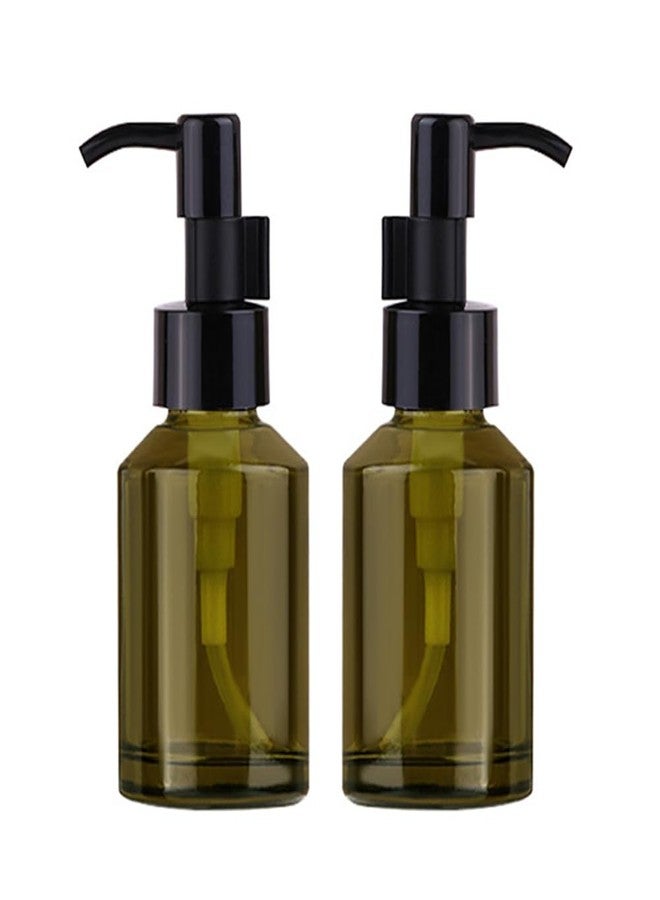 Elandy 2Pcs 60ml/2oz Empty Green Glass Lotion Pump Bottles with Black Pump Top Refillable Essential Oils Dispenser Sample Vials Travel Cosmetic Container for Essence Cream - Image 1