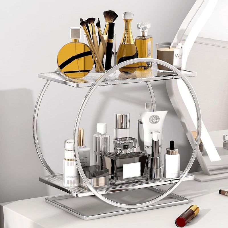 KASTWAVE Perfume Organizer for Bedroom Dresser, Sliver Makeup Organizers for Vanity, 2 Tier Bathroom Countertop Organizer, Perfume Tray Skincare Storage, Cosmetic Display Rack, for Dresser Vanity Tray - Image 1